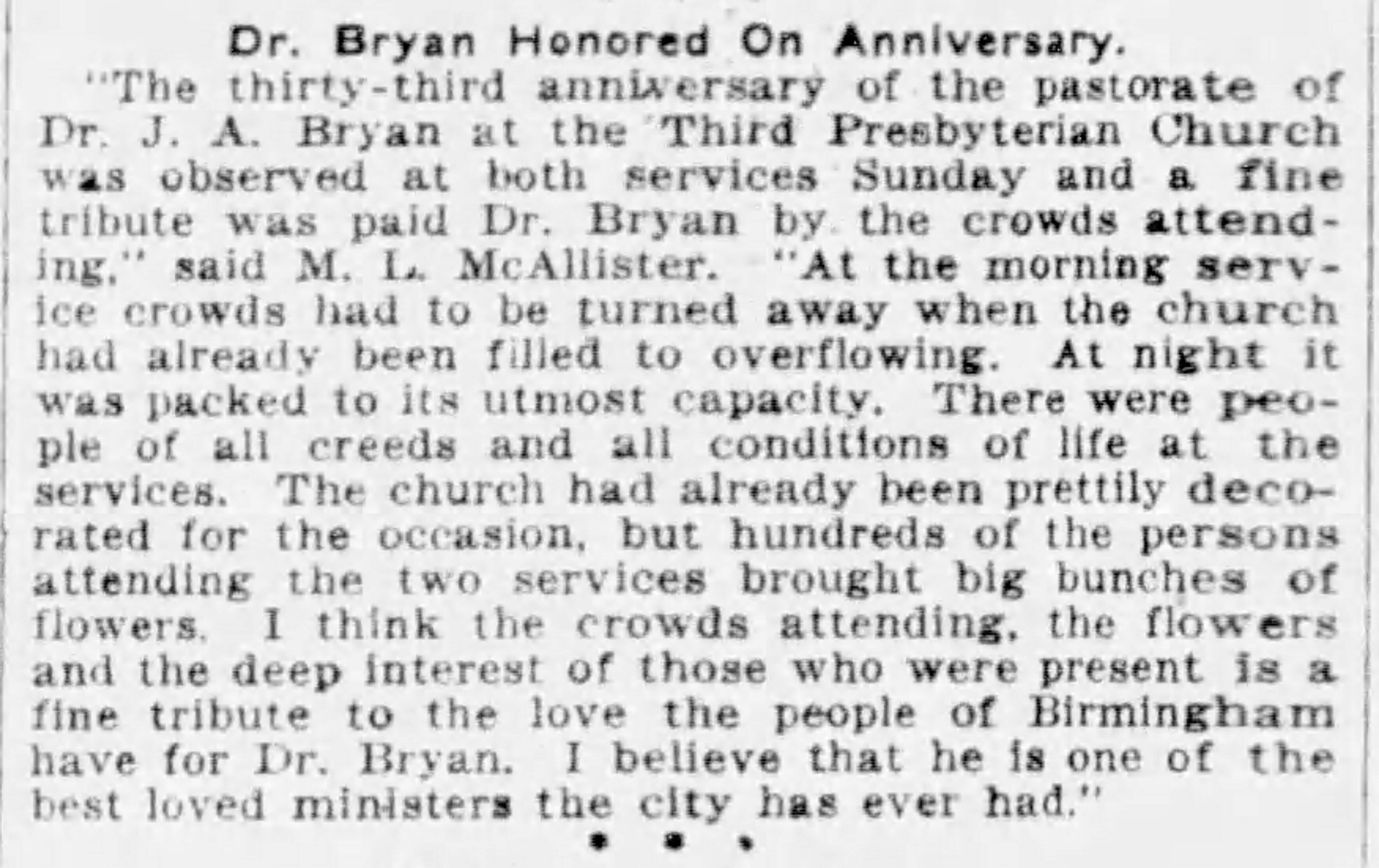 Dr. Bryan Honored On Anniversary